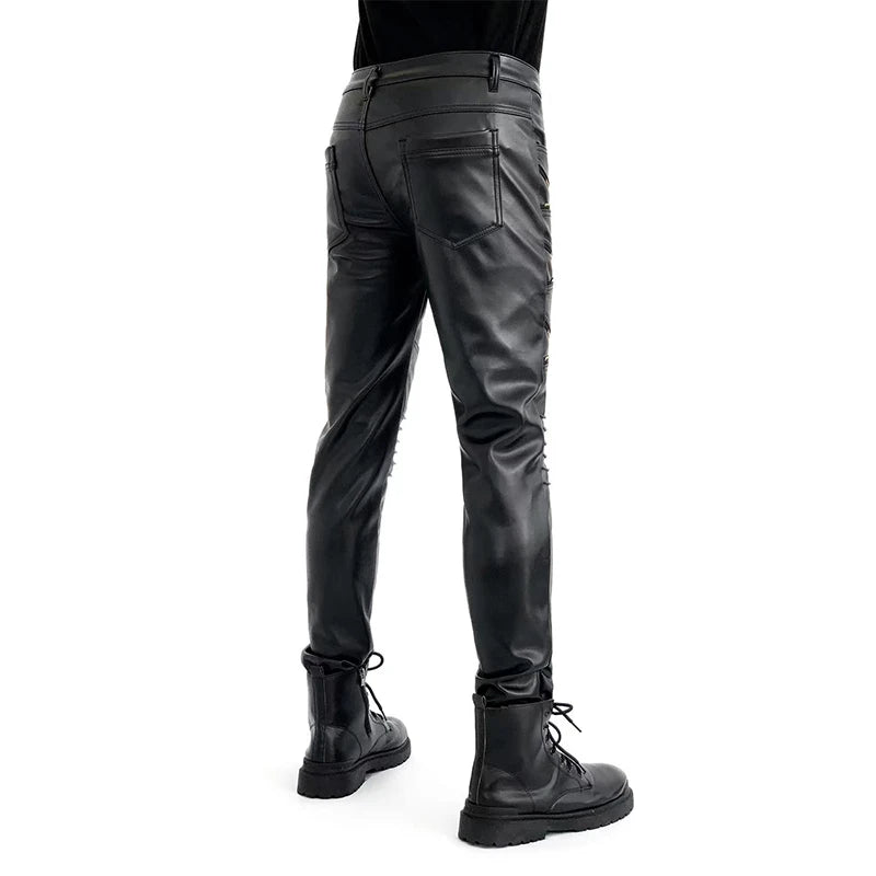Lange retro goth slim herenbroek broek winter herfst punk casual herenbroek PU pyjama heren geruite broek, wit, L Lange retro goth slim herenbroek broek winter herfst punk casual herenbroek PU pyjama heren geruite broek, wit, L